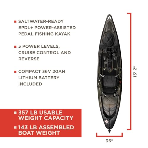 Old Town Sportsman BigWater ePDL+ 132 Power Assist Pedal Fishing Kayak Marsh Camo