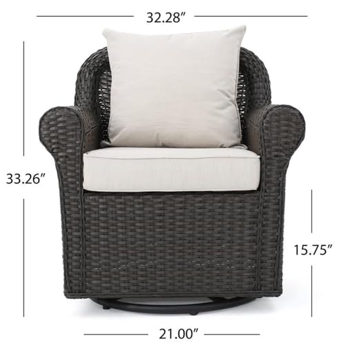 Afuera Living Outdoor Dark Brown Wicker Swivel Rocking Chair Set of 4 with Beige Cushions Brown