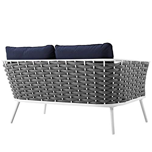 Modway Stance Outdoor Patio Modern Woven Rope Loveseat White Navy