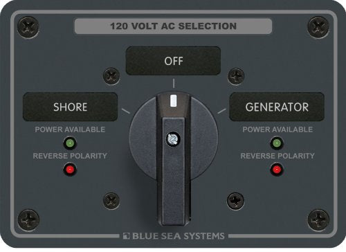 Blue Sea Systems AC Rotary Switch Panel 65 Amp 2 Position + OFF 2 Pole Black