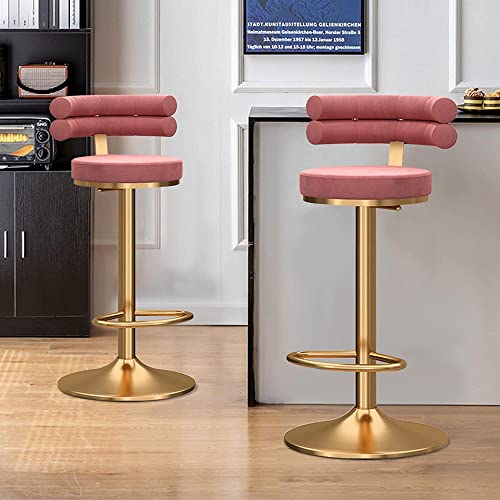 IPSU 360° Swivel Bar Stools Set of 4 Pink Velvet Adjustable Counter Height with Backrest and Footrest