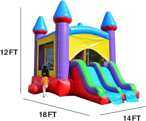 HERO KIDDO Jelly Bean Castle Bounce House with Dual Slide and Basketball Hoop - Multicolor