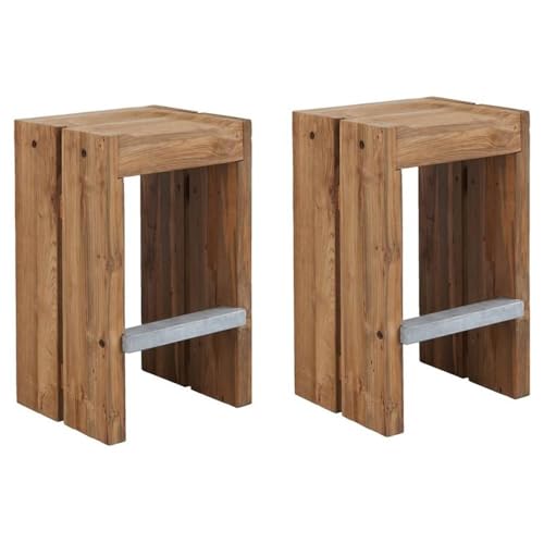 Afuera Living Modern 28" Wood and Steel Bar Stool Set of 2 Brown