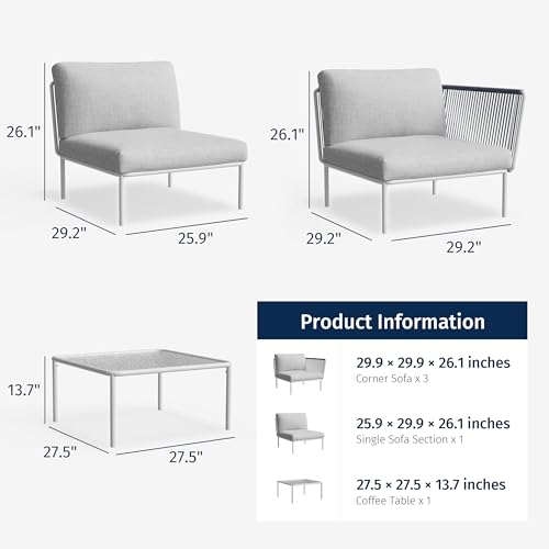EAST OAK 5-Piece Montauk Modular Patio Furniture Set Outdoor Sectional Sofa with Coffee Table Dove Grey