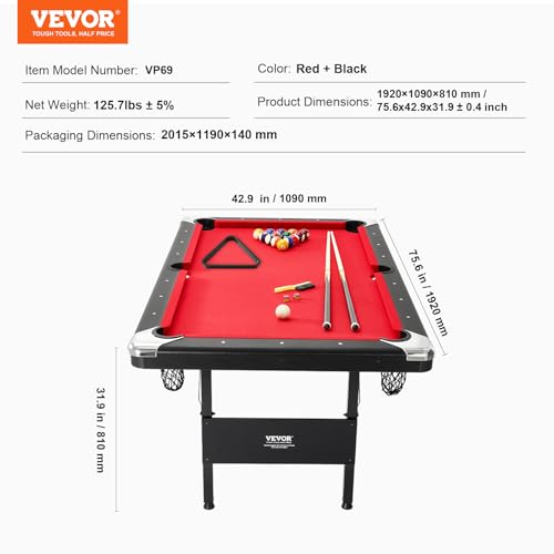 VEVOR Portable Foldable Billiards Table Set 6.3 ft Red + Black