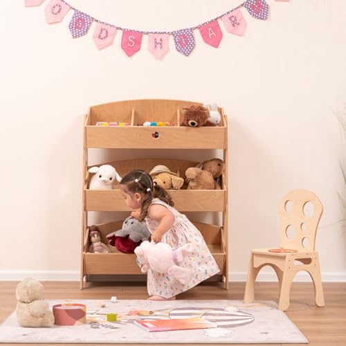 Wood And Hearts Montessori 3-Tier Shelf Natural Wood