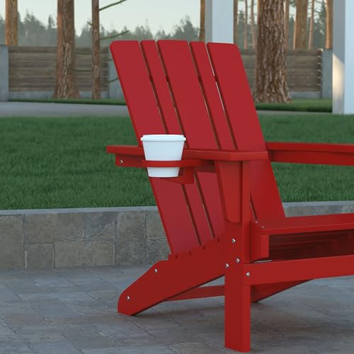 EMMA + OLIVER Haley Adirondack Chairs Set of 4 Weather Resistant Poly Resin Red