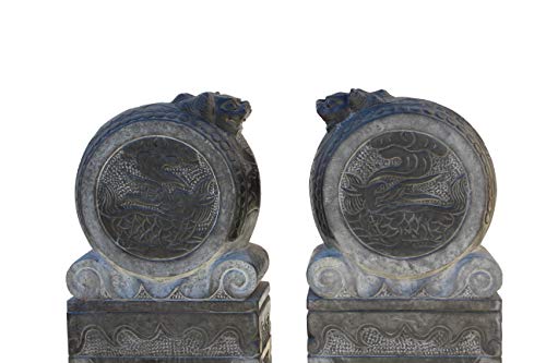 Orientliving Chinese Foo Dogs Door Block Drum Statue Gray