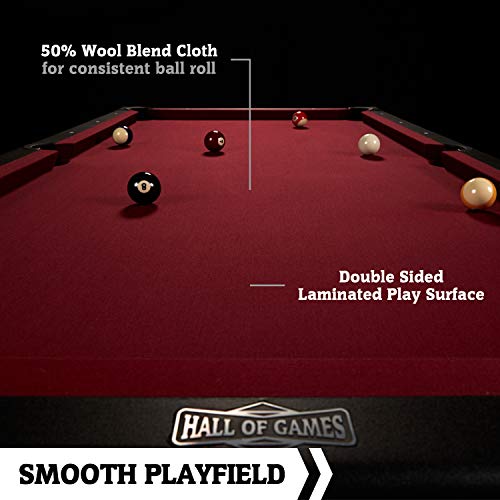 Hall of Games 7' Edgewood Drop Pocket Table with Pool Ball and Cue Stick Set Brown
