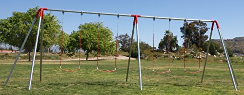 American Swing Products Heavy Duty 3 Legged 2 Bay 10' Swing Frame with 4 Strap Swings Red