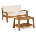 Great Deal Furniture Outdoor Teak Finished Acacia Wood Loveseat and Coffee Table Set with Beige Cushions