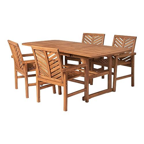 Walker Edison 5-Piece Outdoor Wood Chevron Patio Dining Set Brown