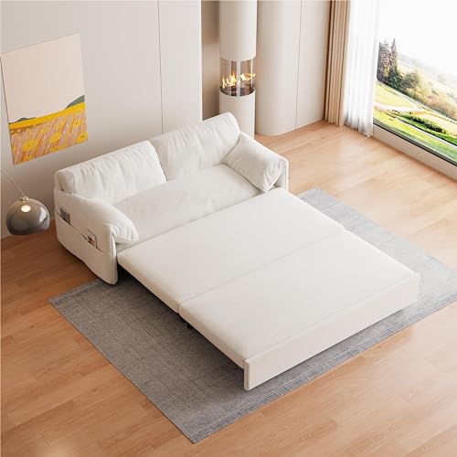 KEIKI 63.8" Queen Convertible Sofa Bed with Storage Beige