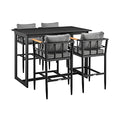 Armen Living Orlando Outdoor Patio 5-Piece Bar Table Set with Cushions Dark Grey