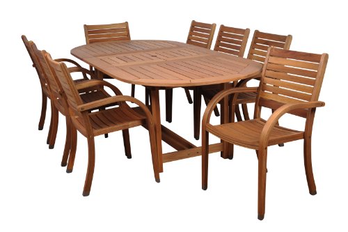 Brampton Patio Coventry 9-Piece Oval Dining Set Dark Teak Finish