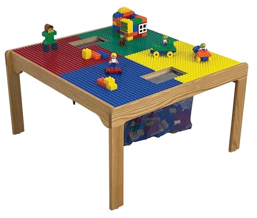 Fun Builder Table Compatible with DUPLO Blocks 32"x32" Premium Series Red Yellow Blue Green