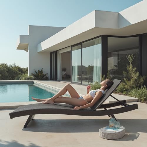 Nestl Outdoor Lounge Chair Set of 4, Wicker Reclining Patio Chairs Brown