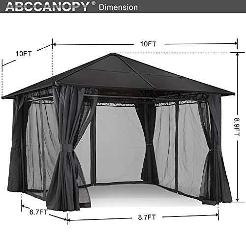 ABCCANOPY Hardtop Patio Gazebo with Curtains and Netting Dark Gray