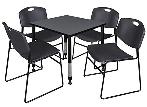 Regency Kee Height Adjustable Classroom Table Set with Four Zeng Chairs 30" Grey/Black