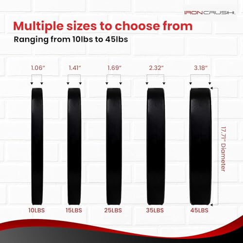 Iron Crush Olympic Bumper Plate Sets - Premium Virgin Rubber Weights for Strength Training - Compatible with 2" Barbells 190LB