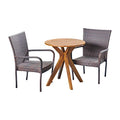 Great Deal Furniture GDFStudio Outdoor 3 Piece Acacia Wood and Wicker Bistro Set Teak Finish + Multi Brown