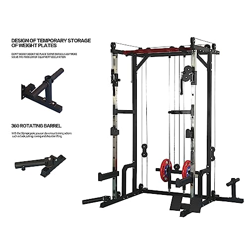 HAUSHECK 1400lbs Power Cage with LAT Pulldown, Weight Storage, Squat Racks, Home Gym Equipment, Orange