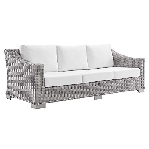 Modway Conway Sunbrella Outdoor Patio Wicker Rattan Furniture Set Light Gray White