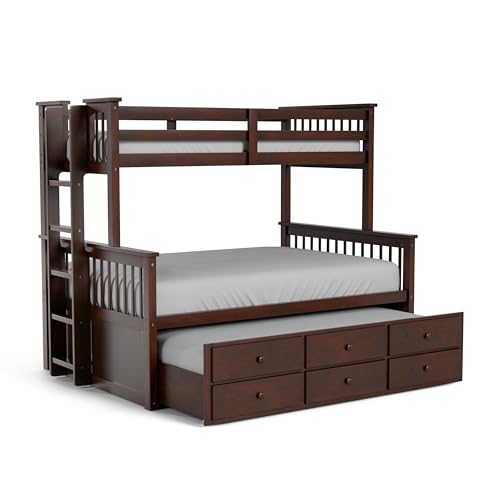Furniture of America Barnett Solid Wood Bunk Bed with Trundle & Drawers Twin Over Full Dark Walnut