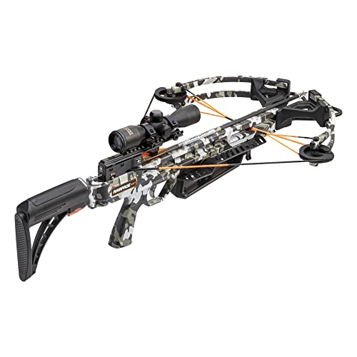Wicked Ridge Rampage XS Crossbow Peak XT 390 FPS with Lighted Scope, Rope-Sled, Tactical Stock & 3 Arrows Peak Camo