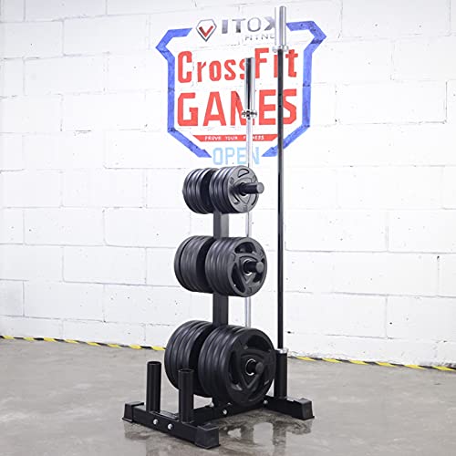 VEITEOX FTY Weight Plate Tree Rack with Barbell Bar Holder, Vertical Olympic Bumper Plates and Bar Storage Stand (Color: No Wheels)