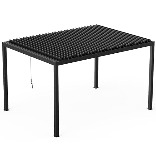 Kaimei 10x13FT Aluminum Pergola with Adjustable Louvered Roof Black