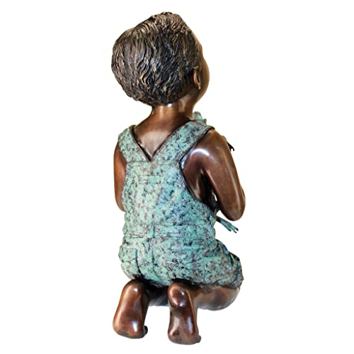 Design Toscano New Friend Boy with Frog Cast Bronze Garden Statue Two Tone Bronze & Verdigris