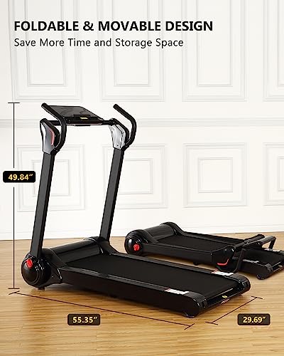 SPORTY&FIT Folding Treadmill 4.0Hp 400LBS Portable with LED Display Black