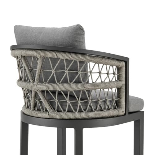 HomeRoots 37" Gray Metal Outdoor Counter Height Bar Chair with Footrest Grey