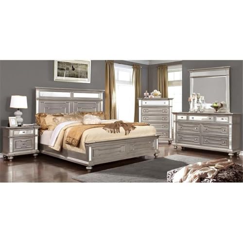BOWERY HILL Contemporary 2-Drawer Wood Nightstand with Mirrored Accents Silver