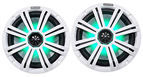 KICKER 45KM84L 8" 600 Watt Marine Waterproof Speakers with LED and Rockville MAC80W White Wakeboard Tower Speaker Pod Enclosures