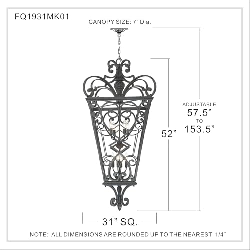 Quoizel Fort Quinn Outdoor Pendant Lighting 31 Inch 8-Light Marcado Black Chandelier