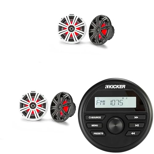 KICKER KMC2 Marine Receiver & 2 Pair 45KM84L 8" LED Speakers Bundle