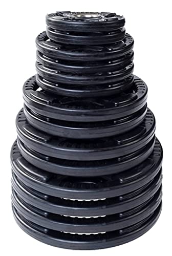 French Fitness Rubber Grip Weight Plate Set w/ 7 ft Olympic Bar 395 lbs