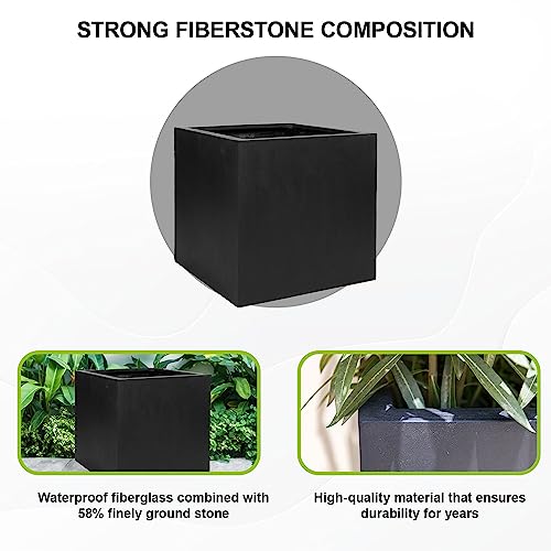 Pottery Pots Block XL Fiberstone Planter Extra Large 24 Inch Tall Black