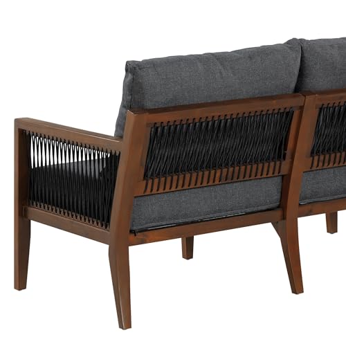 Nathan James Freya Bohemian Wood Loveseat Dark Acacia Wood/Dark Gray Cushion