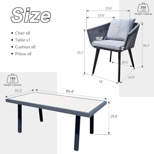 Astomi 9-Piece Outdoor Dining Set with Updated Longer Desk, All-Weather Resistant, Grey
