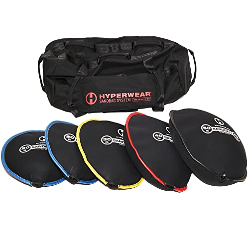 HYPERWEAR Adjustable Sandbag Workout Bag with Filled Sandbells LG 160lb Assortment - Red
