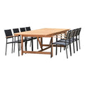 Amazonia Trentino 9 Piece Extendable Patio Dining Set with Sling Black Chairs Light Brown - Teak Finish