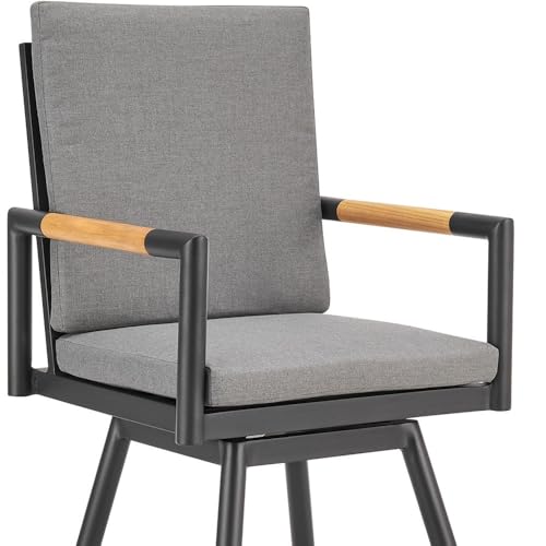HomeRoots 48" Dark Gray Metal Swivel Outdoor Bar Height Chair with Footrest Grey
