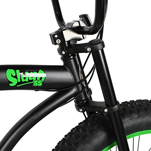 MICARGI 26” Beach Cruiser Bicycles Fat Tire Bikes 18.5-Inch Medium High-Tensile Steel Frame, Variable 7 Speed Green BK/NGRN