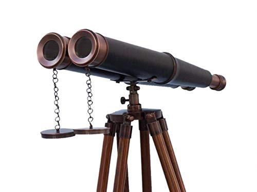Hampton Nautical 62" Floor Standing Admirals Telescope with Leather Binoculars White