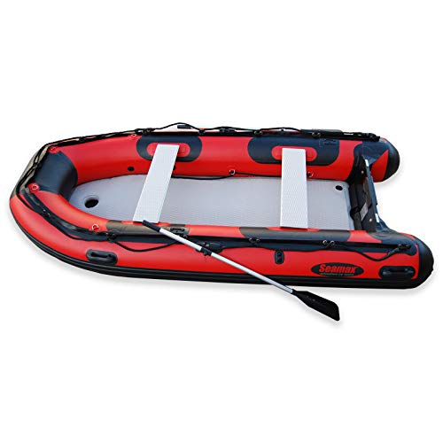 Seamax Recreational 10.8 Feet Inflatable Boat with High Pressure Airmat Floor for 4 Passengers Red