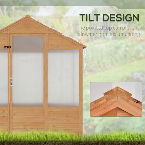 Outsunny 6' x 4' x 7' Polycarbonate Greenhouse Walk-in Kit with Lockable Door Natural Wood