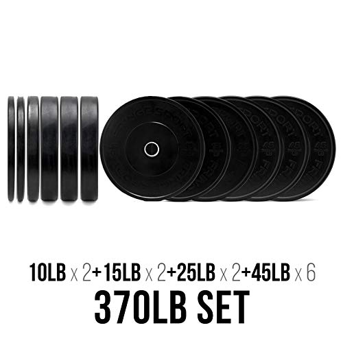 OneFitWonder Fringe Sport Bumper Weight Plate Sets - Low Odor Virgin Rubber - 370lbs